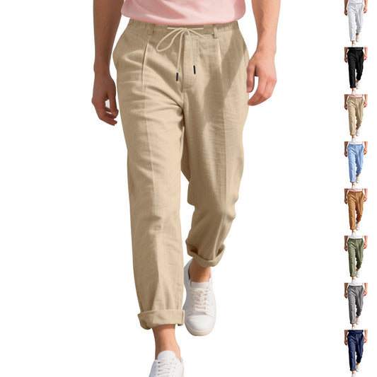Men's lightweight linen drawstring pants - relaxed straight-leg fit